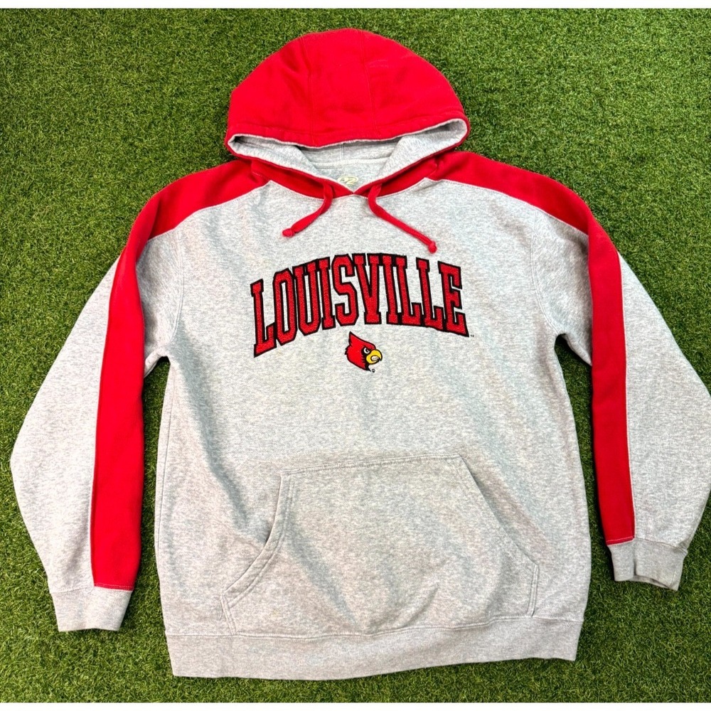 Louisville Cardinals Hoodie Mens Medium Gray Red P2 By Pro Player Football NCAA‎